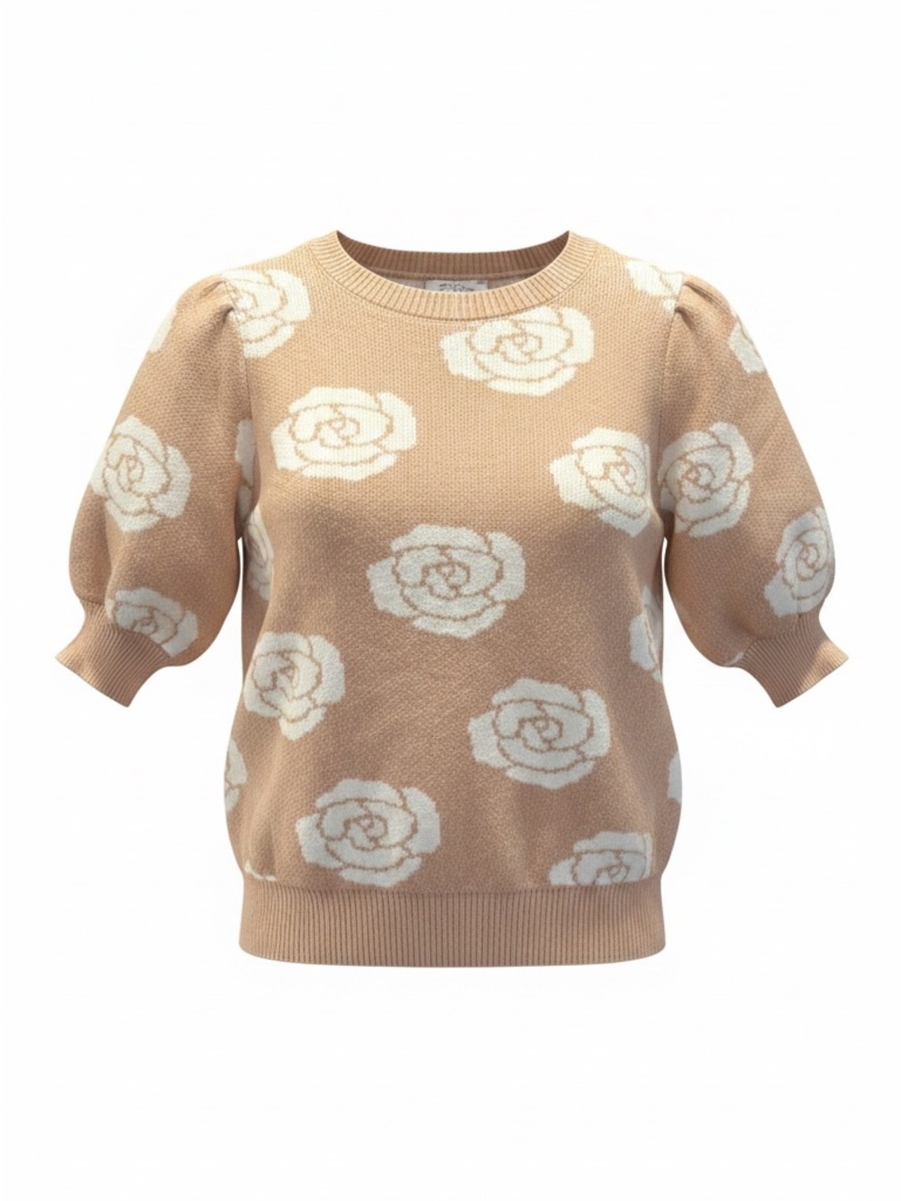 Polagram Boho Floral Knit Rose Print Balloon Sleeve Sweater Size Large